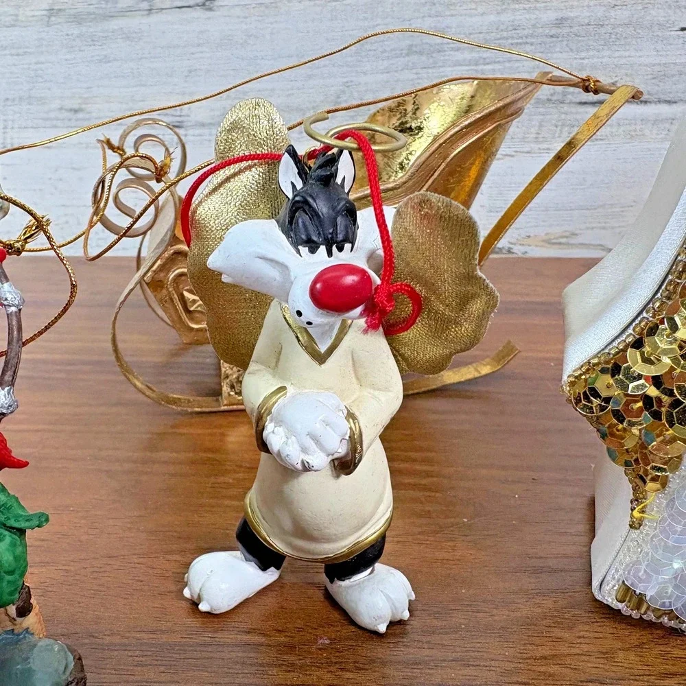 Vintage Christmas Ornaments Looney Toons and Willow Tree more Resin Lot of 8